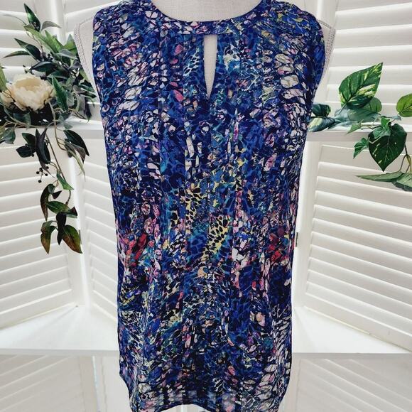 CABI GEOMETRIC BLUE KEY HOLE BLOUSE SIZE XS - Picture 1 of 6